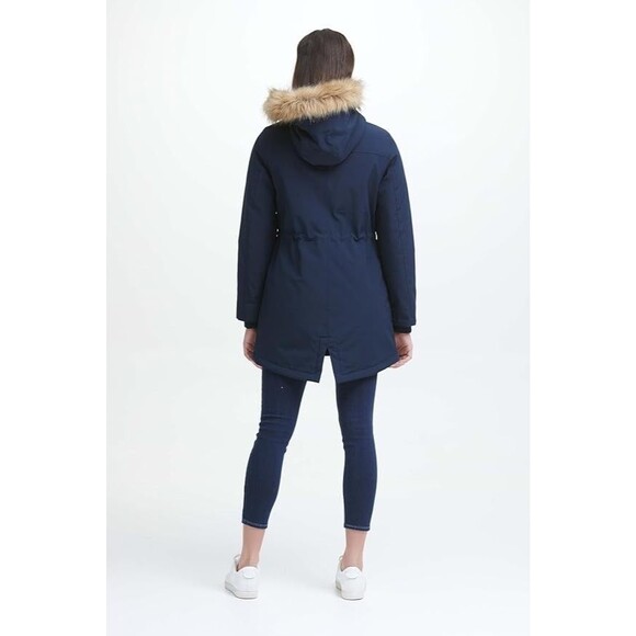 Levis Womens 1X Faux Fur Lined Hooded Navy Blue Quilted Parka Jacket - Picture 3 of 14